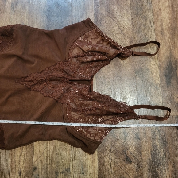Popilush Dark Brown Corset V Neck Lace Shapewear Tummy Control Bodysuit Size XL - Picture 9 of 12